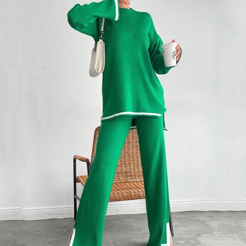 Damen entspannendes Loungewear-Set mit kontrastierenden Saumdetails Drune