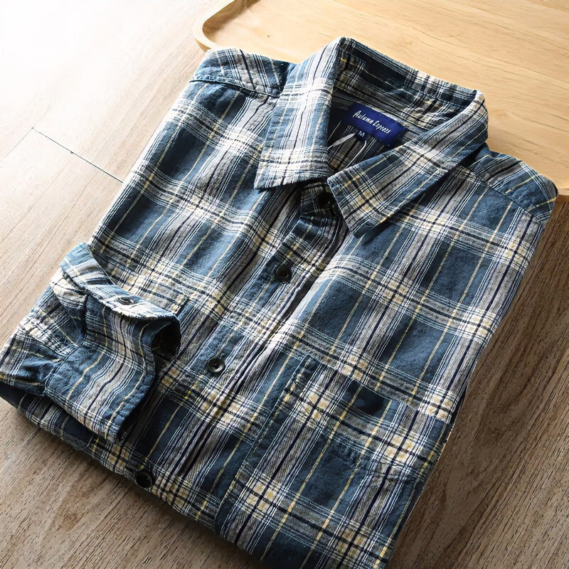 Herren Kariertes Flanellhemd mit Brusttaschen und Regular-Fit Drune