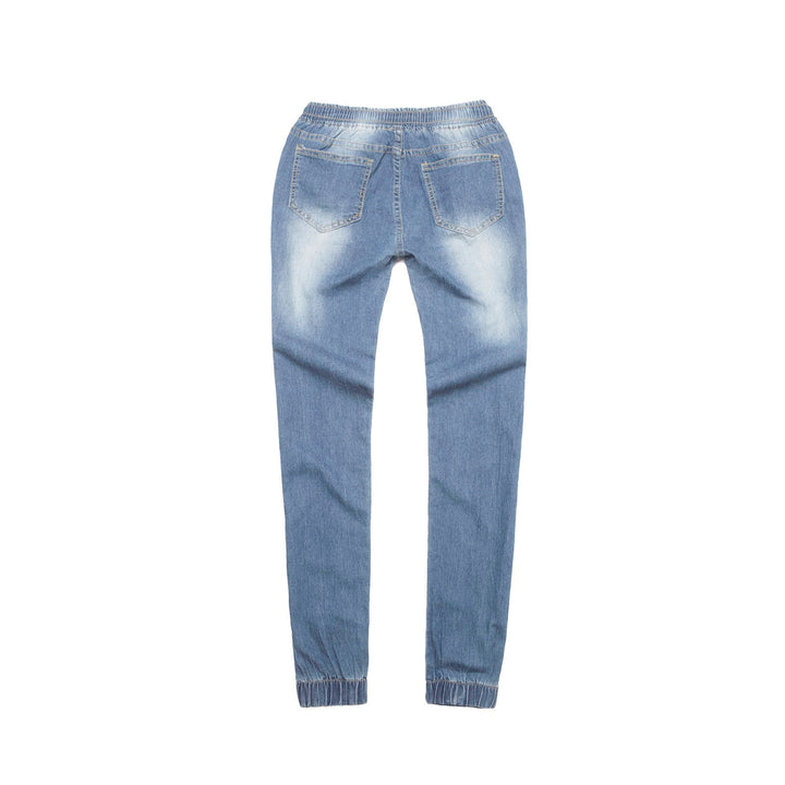 Damen nan schmal geschnittene Denim-Jogginghose mit Elastikbund, Tunnelzug und elastischen Beinbündchen Drune