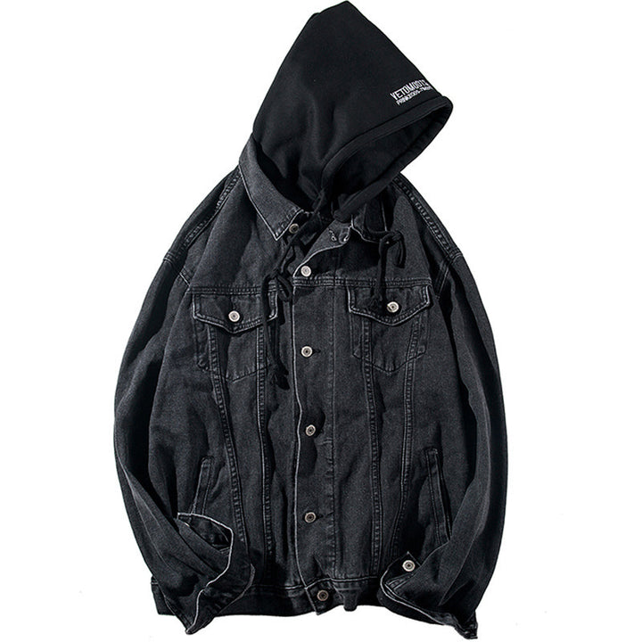 Herren Lässige Denimjacke mit integrierter Kapuze Drune
