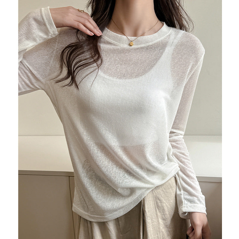 Damen lockeres Langarmshirt aus leichtem, atmungsaktivem Material mit feiner Rippstruktur Drune