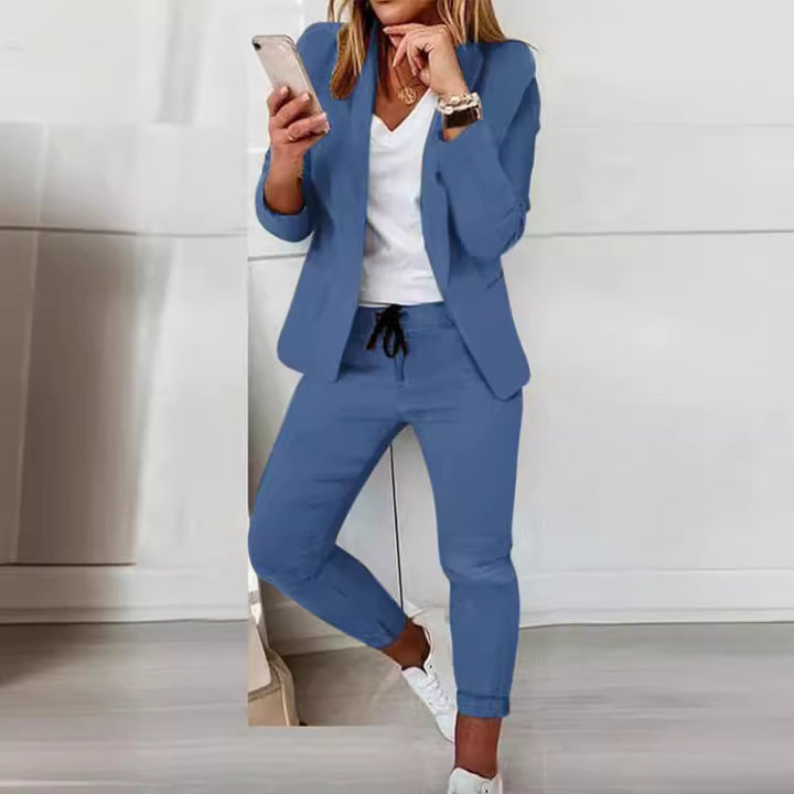 Damen nan lässiges Hosenanzug-Set mit Joggerhose, Kordelzug und tailliertem Blazer Drune
