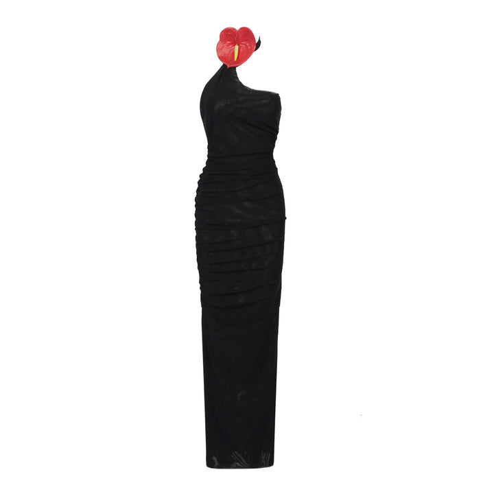 Damen elegantes drapiertes Abendkleid mit asymmetrischem Schnitt und hohem Schlitz Drune