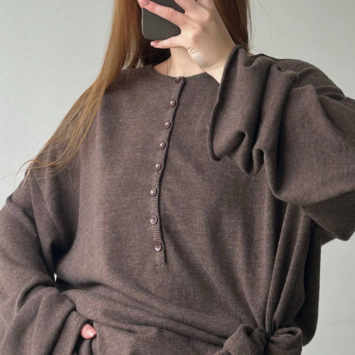 Damen Lässiger Strickpullover mit modernen Knopfdetails Drune
