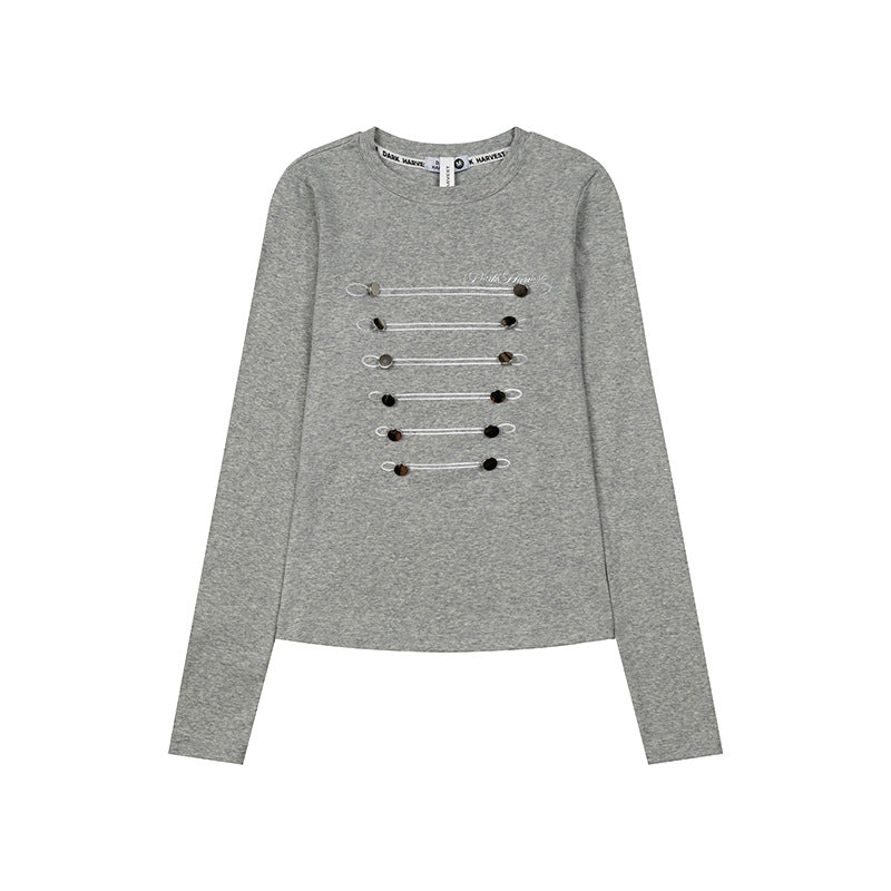 Damen Langarmshirt mit dekorativer Kordel- und Knopfapplikation Drune