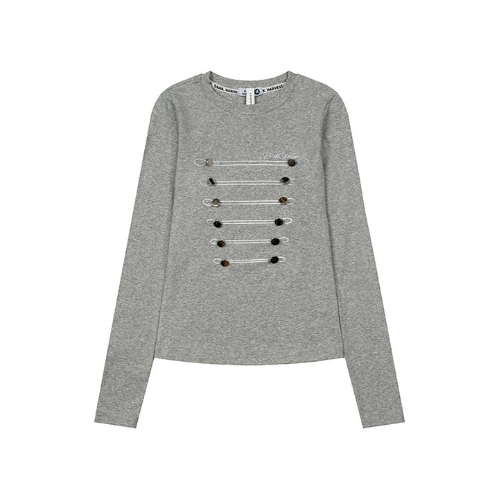 Damen Langarmshirt mit dekorativer Kordel- und Knopfapplikation Drune