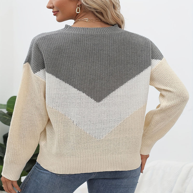 Damen gemütlicher Pullover mit modernem V-Design und luftiger Strickoptik Drune