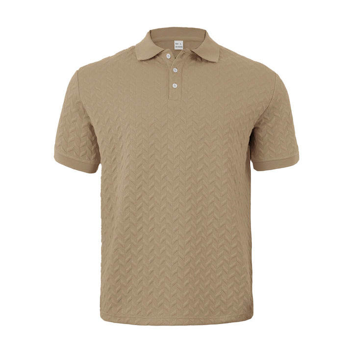 Herren nan feingewobenes Polohemd mit Chevron-Reliefstruktur und kurzer Knopfleiste Drune
