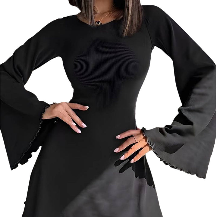 Damen A-Linien Minikleid mit ausgestellten Trompetenärmeln und taillierter Silhouette Drune