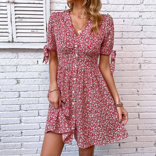 Damen Blusenkleid mit floralen Mustern und verspielten Rüschen Drune