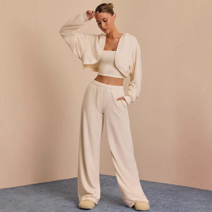Damen gemütliches Lounge-Set mit cropped Top und weitem Hosenbein