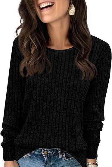 Damen Strukturierter Rippstrick-Pullover mit Rundhalsausschnitt, legerer Silhouette und weichen Bündchen Drune
