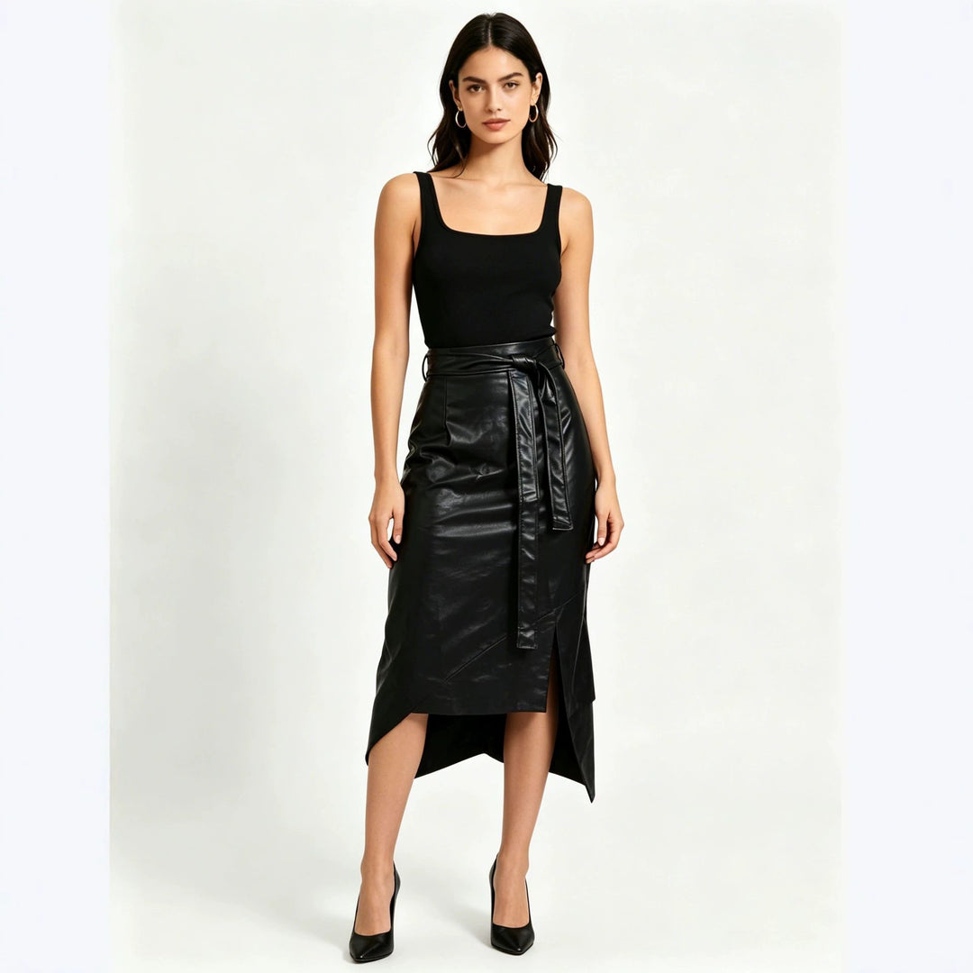 Damen Eleganter Bleistiftrock aus Kunstleder Drune