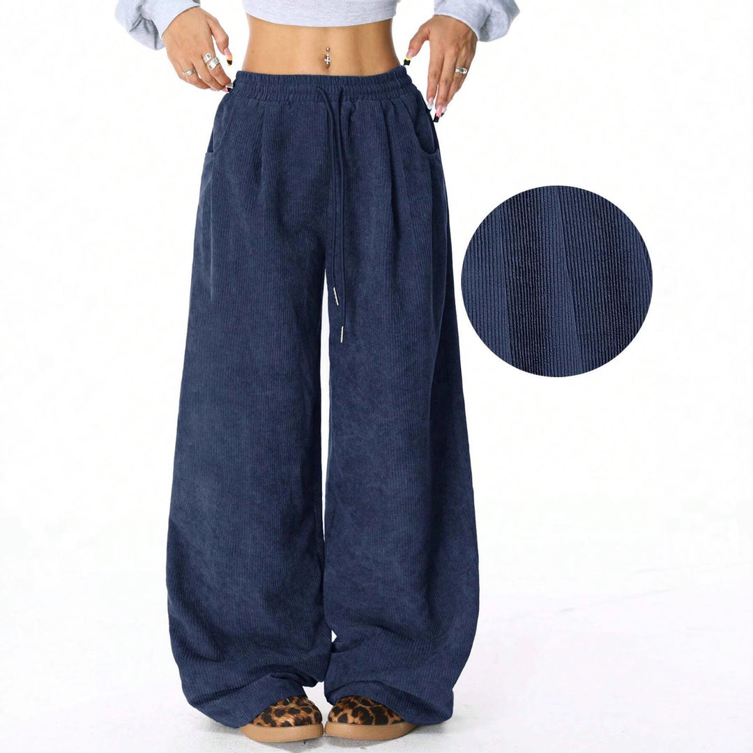 Damen modische weite Cordhose mit elastischem Bund und praktischen Taschen Drune
