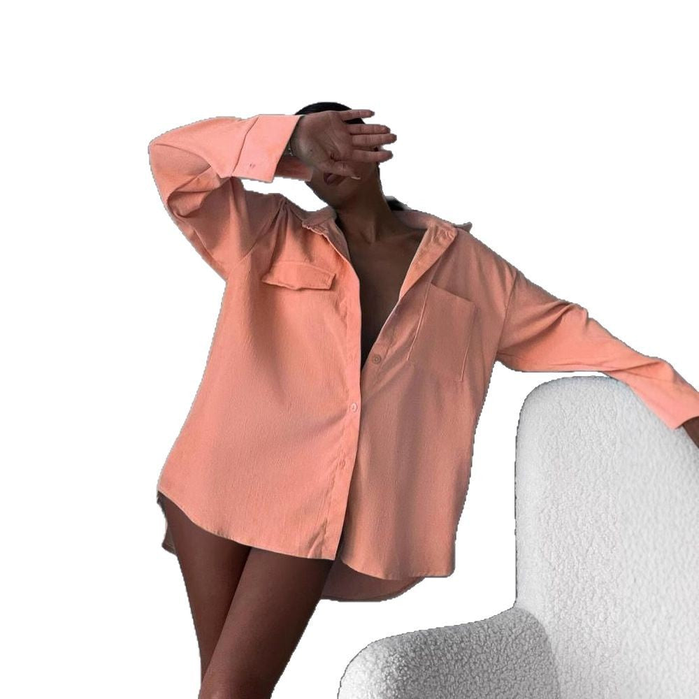 Damen lässige Hemdjacke aus weich strukturiertem Material Drune