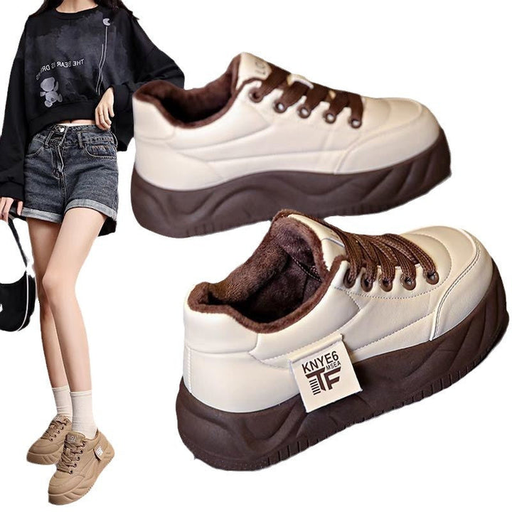 Damen Fleecegefütterte Chunky Sneakers mit rutschfester Sohle und modischem Design Drune