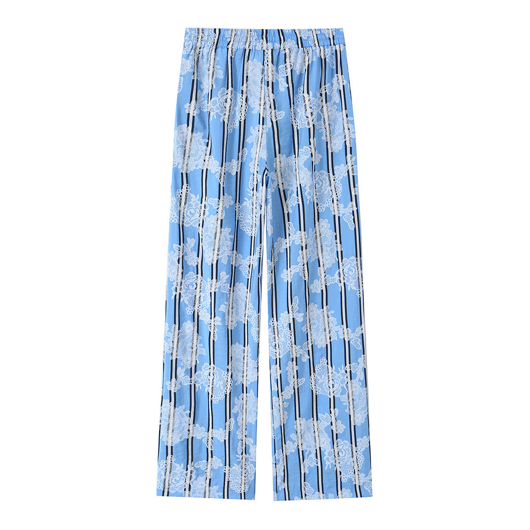Damen weite Palazzohose mit elastischem Kordelbund und floraler Spitze‑Optik Drune