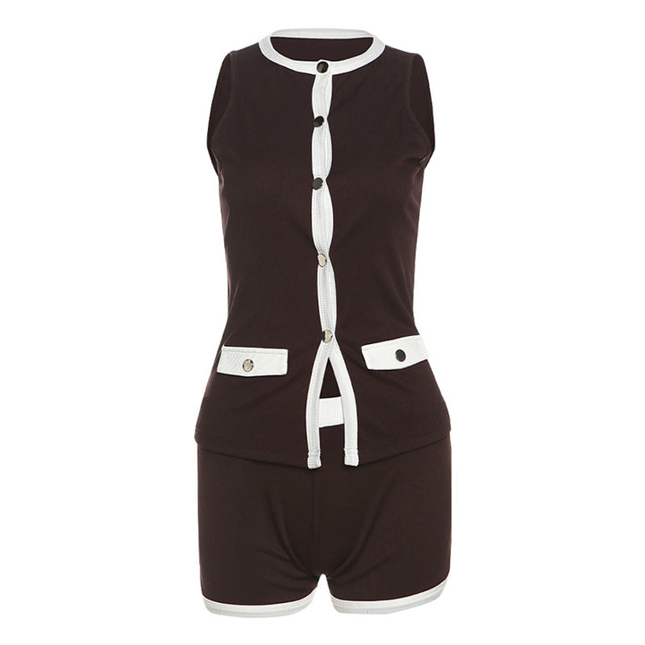Damen Sportliches Outfit mit Leopardenmuster und Knopfdetaillierung Drune