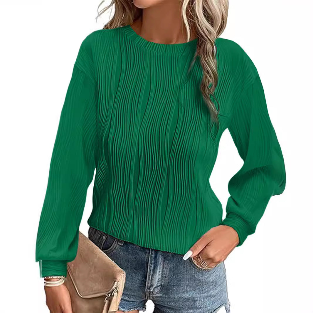 Damen Plissiertes Feinstrick-Longsleeve mit Rundhalsausschnitt Drune