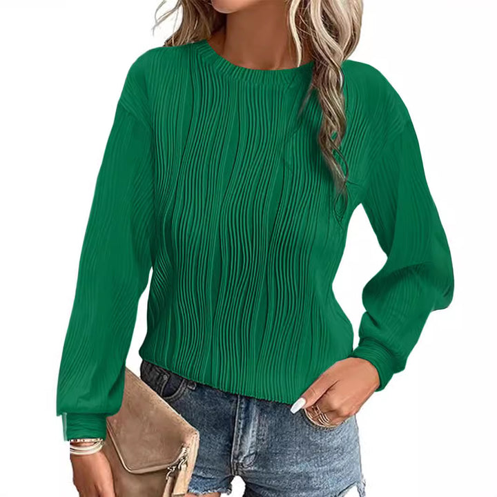 Damen Plissiertes Feinstrick-Longsleeve mit Rundhalsausschnitt Drune