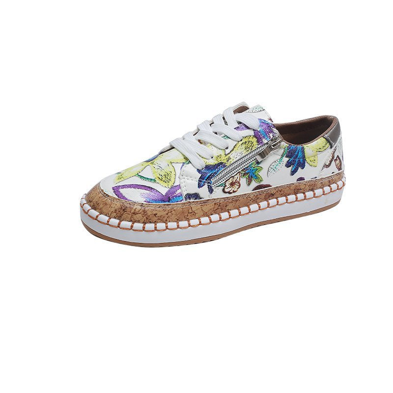 Damen florale Plateausneaker mit Korkplateau, seitlichem Reißverschluss und gepolstertem Komfortfußbett Drune