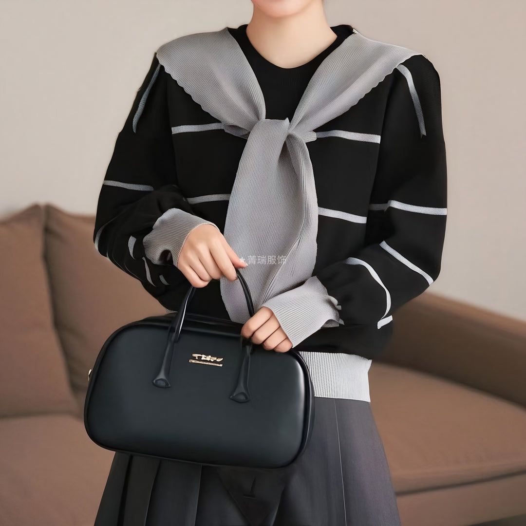 Damen lässiger Pullover mit Bindegürtel Drune