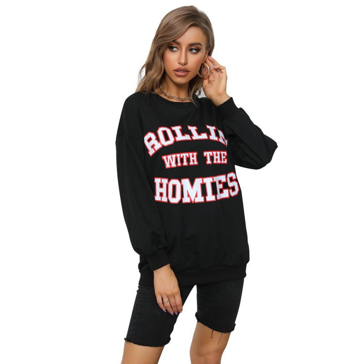 Damen Oversize College-Sweatshirt mit großem Frontprint, Rundhals & geripptem Saum Drune