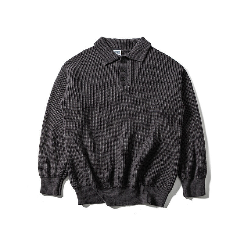 Herren Waffelstrick-Polopullover mit halber Knopfleiste und gerippten Bündchen Drune