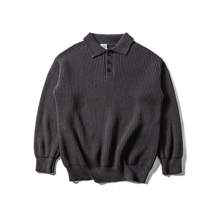 Herren Waffelstrick-Polopullover mit halber Knopfleiste und gerippten Bündchen Drune