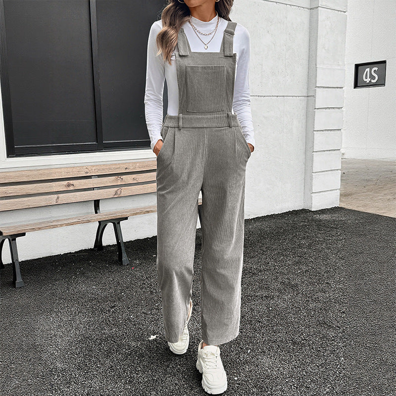 Damen Lässiger Baumwoll-Jumpsuit mit breiten Beinen Drune