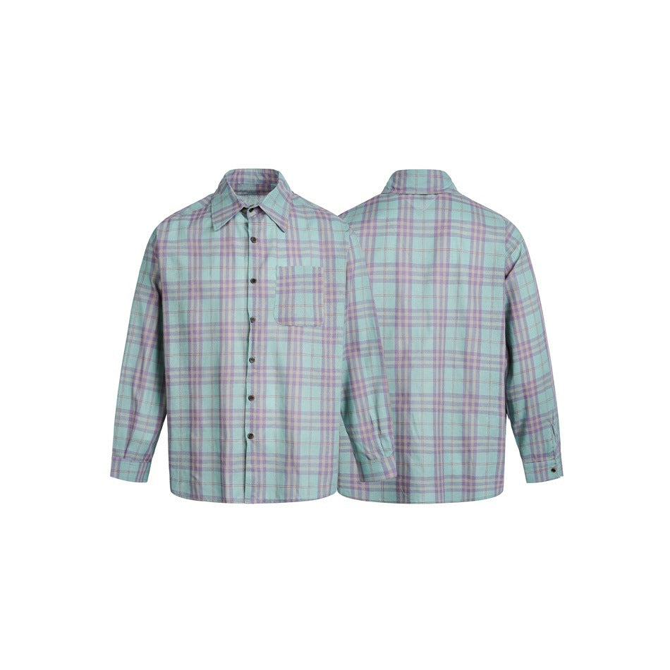 Unisex Boxy-Karohemd aus weichem Flanell mit überschnittener Schulter und aufgesetzter Brusttasche Drune