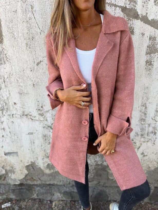 Damen nan Oversize Wollmix-Mantel mit Reverskragen aufgesetzten Taschen geknöpfter Front und umgeschlagenen Ärmeln Drune