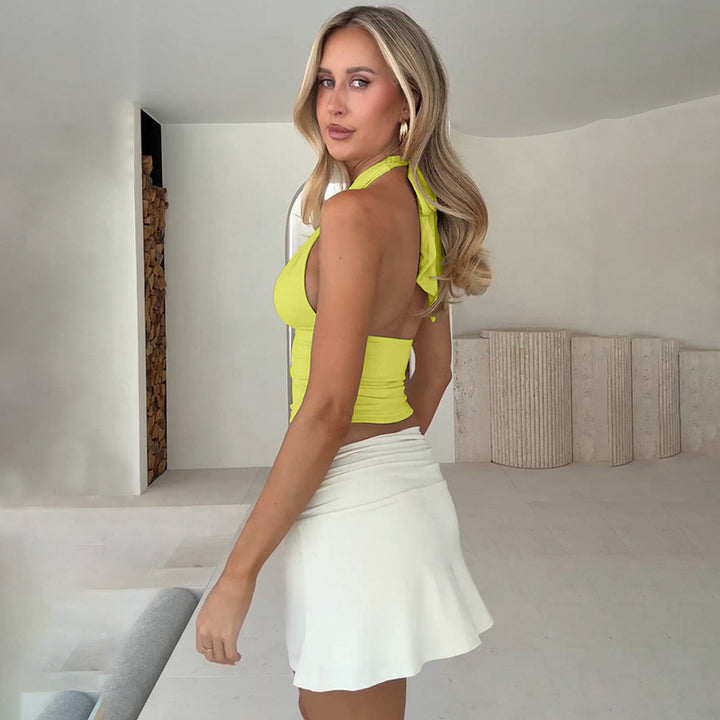 Damen Top mit raffiniertem Halterneck-Design und eleganter Schnalle Drune