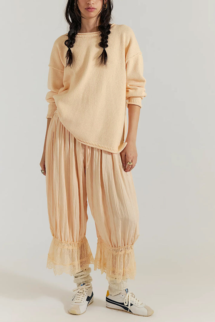 Damen lässiger Strickpullover mit weiten Ärmeln und Rippenstruktur Drune