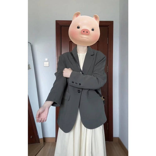 Damen Oversize Einreihiger Blazer mit lässigem Schnitt und aufgesetzten Taschen Drune