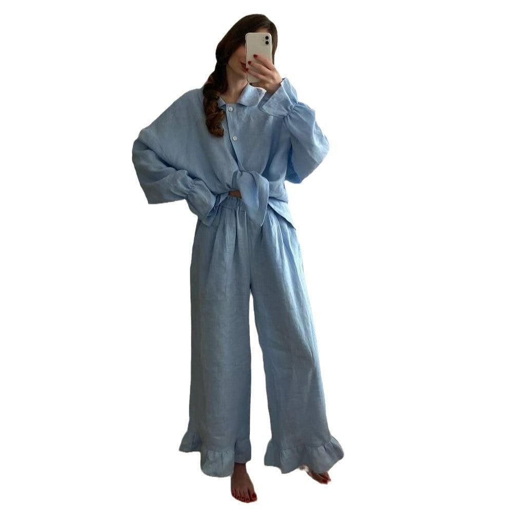 Damen lässiges Pyjama-Set aus atmungsaktiver Baumwolle Drune