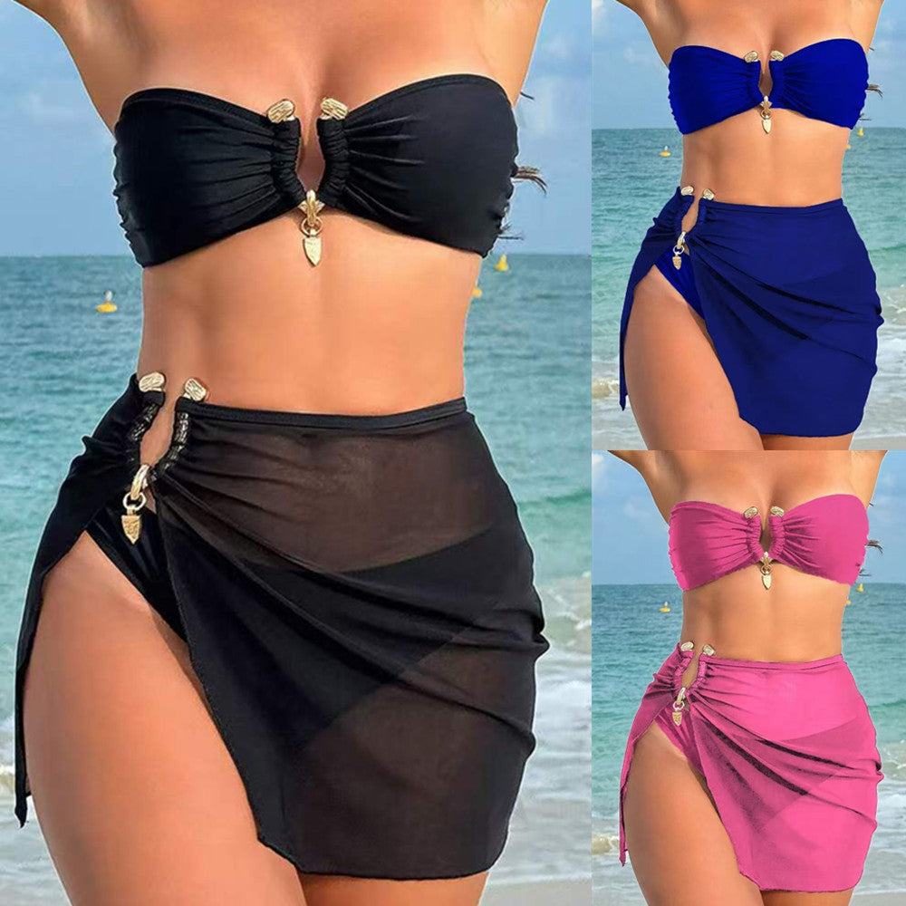 Damen Bikini-Set mit modisch gerafftem Oberteil und elegantem Wickelrock Drune