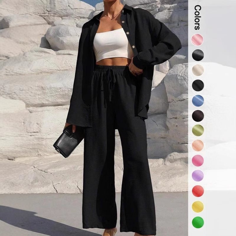 Damen lässiger Satin-Loungewear-Anzug mit weitem Schnitt und nachhaltigem Stoff Drune