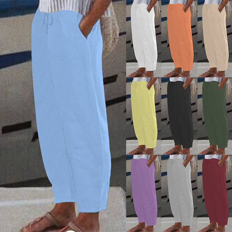 Damen Ankle Harem Hose mit Kordelzug, Seitentaschen und elastischem Knöchelbund Drune