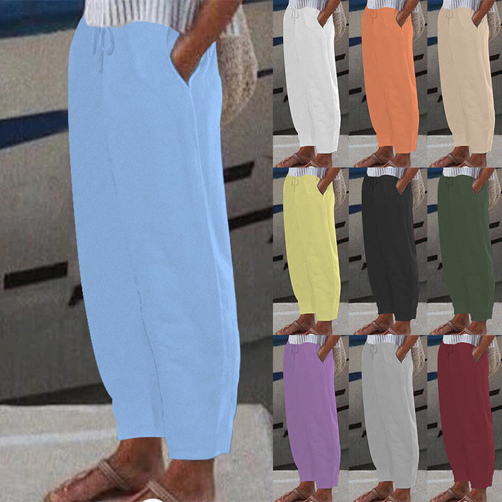 Damen Ankle Harem Hose mit Kordelzug, Seitentaschen und elastischem Knöchelbund Drune