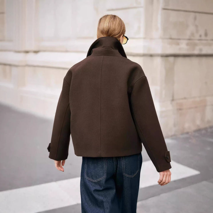 Damen Kurze doppeltreihige Boxy-Manteljacke mit weitem Revers Drune