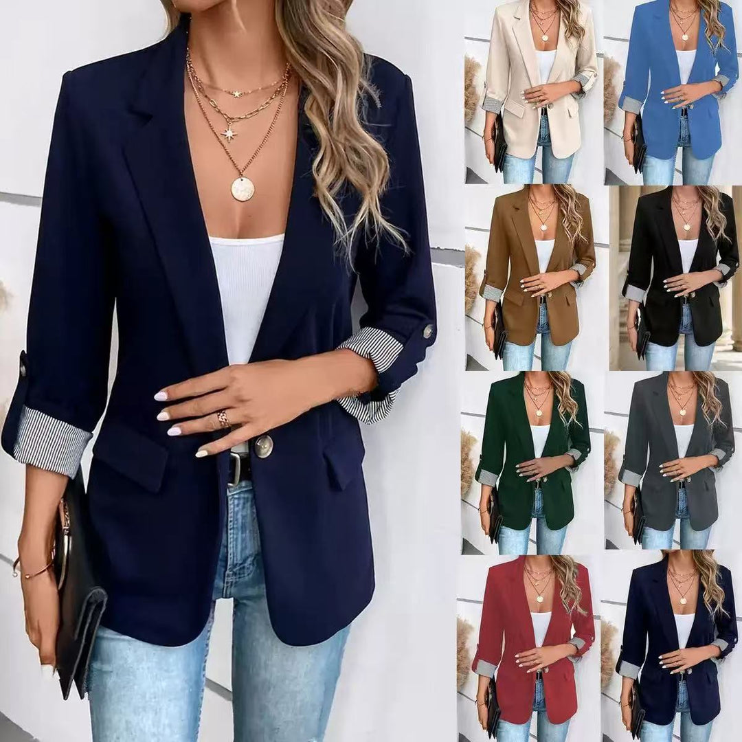 Damen Casual-Blazer mit gekrempelten Ärmeln und gestreiftem Futter Drune
