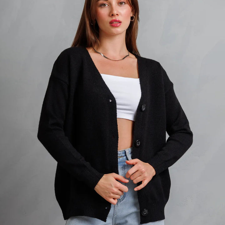 Damen Strickjacke mit Knöpfen und tiefem V-Ausschnitt Drune