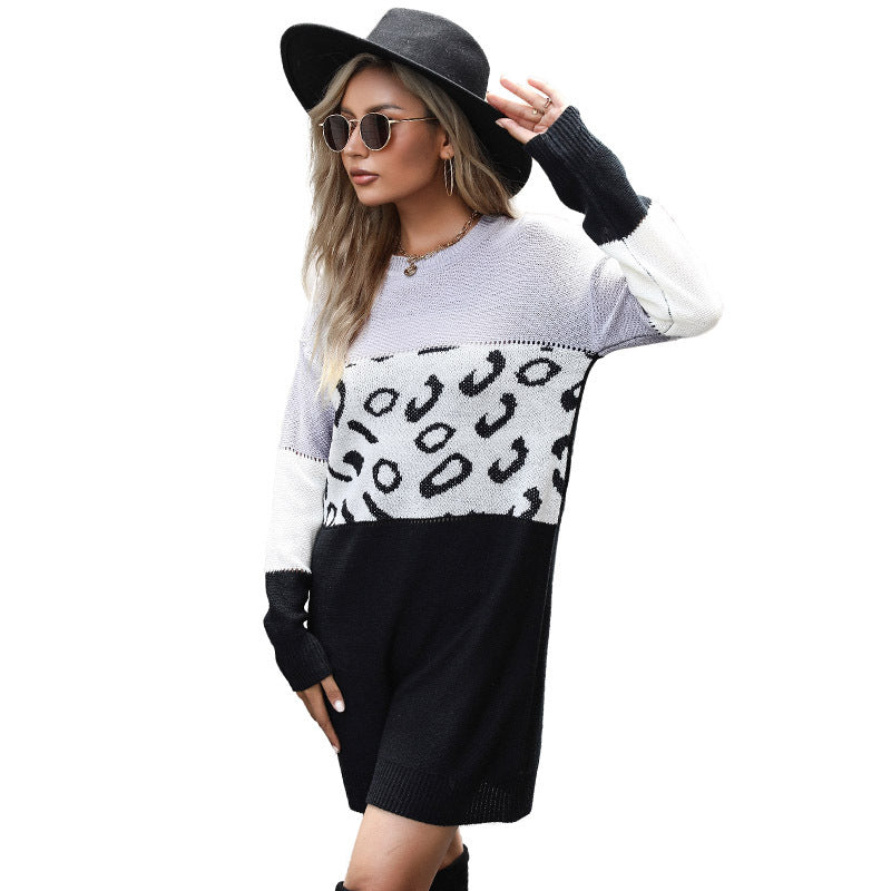 Damen Figurumschmeichelndes Strickkleid mit Colorblock und Leo‑Panel Drune