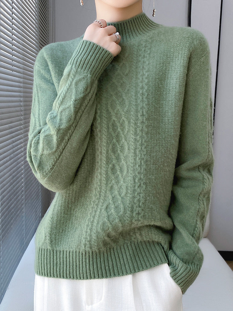 Damen Weicher Zopfstrick-Mockneck-Pullover mit leichtem Mohair-Effekt Drune