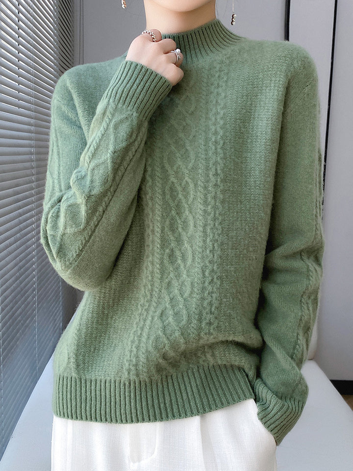 Damen Weicher Zopfstrick-Mockneck-Pullover mit leichtem Mohair-Effekt Drune