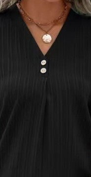 Damen V-Ausschnitt Bluse mit feinen Streifen und Knopfdetails Drune