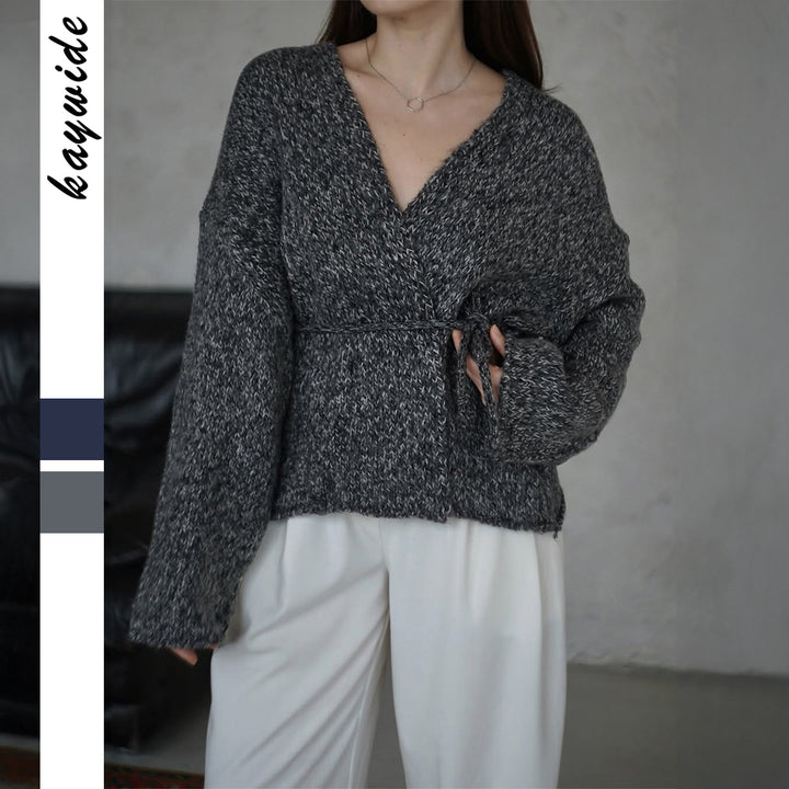 Damen nan oversize Bouclé-Strickjacke mit Taillengürtel und Kimonoärmeln Drune