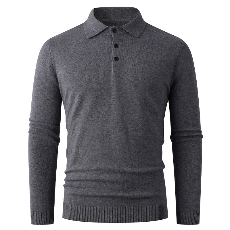 Herren Feiner Langarm-Polokragen-Pullover mit Dreiknopfleiste und schmaler Silhouette Drune