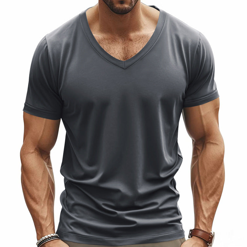 Herren V-Ausschnitt T-Shirt aus atmungsaktivem Baumwollmix mit modernem Schnitt Drune